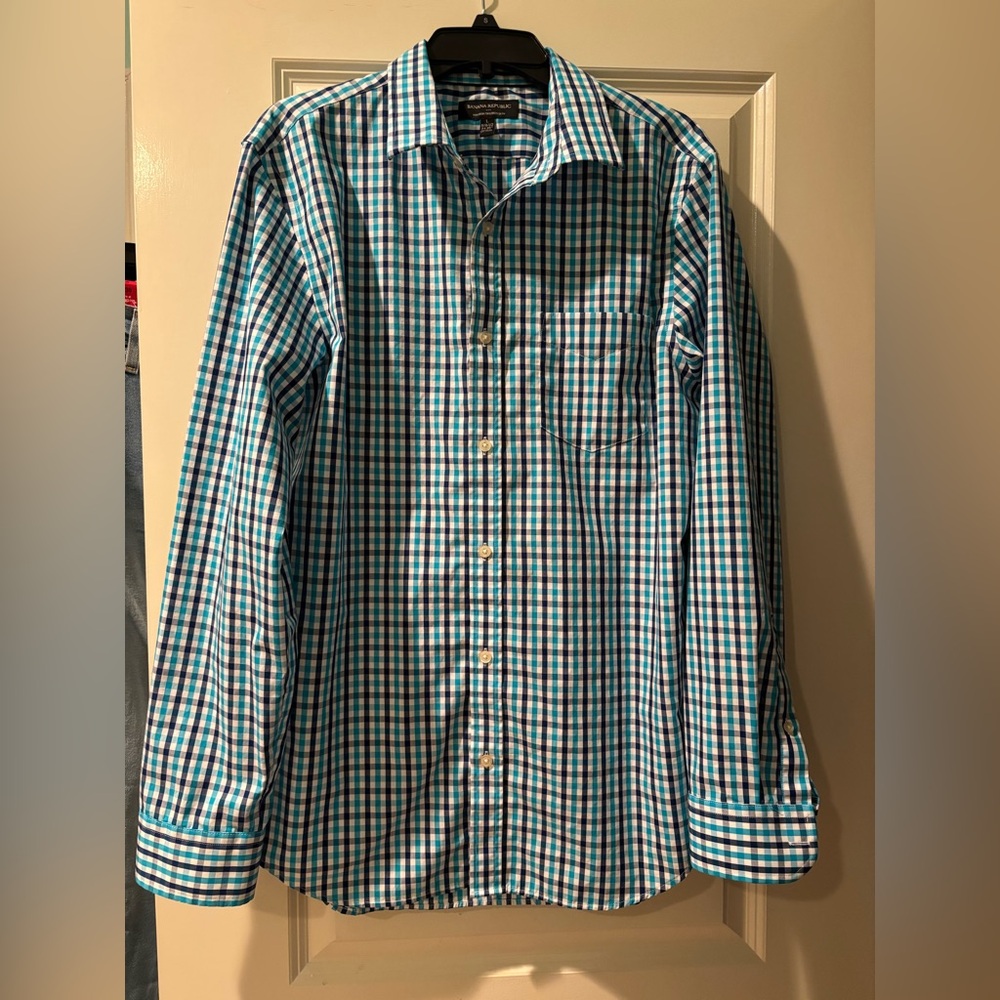 Banana Republic Non-iron Tailored Slim Fit Gingham Shirt Men’s Large